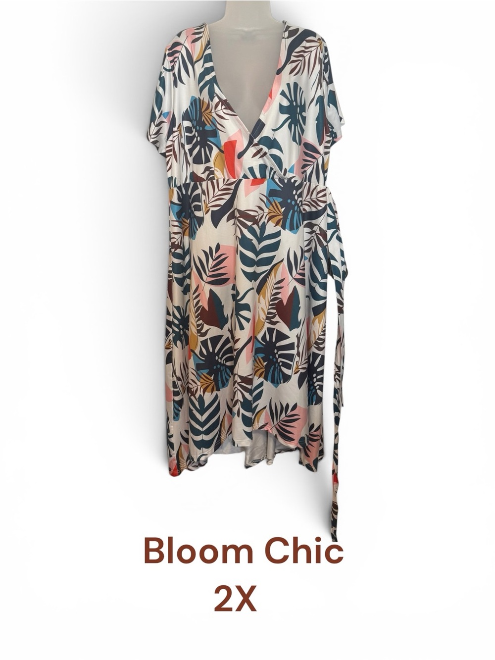 BloomChic GORGEOUS Leaf-Print Mock Wrap Dress PLUS: 2X #CL
